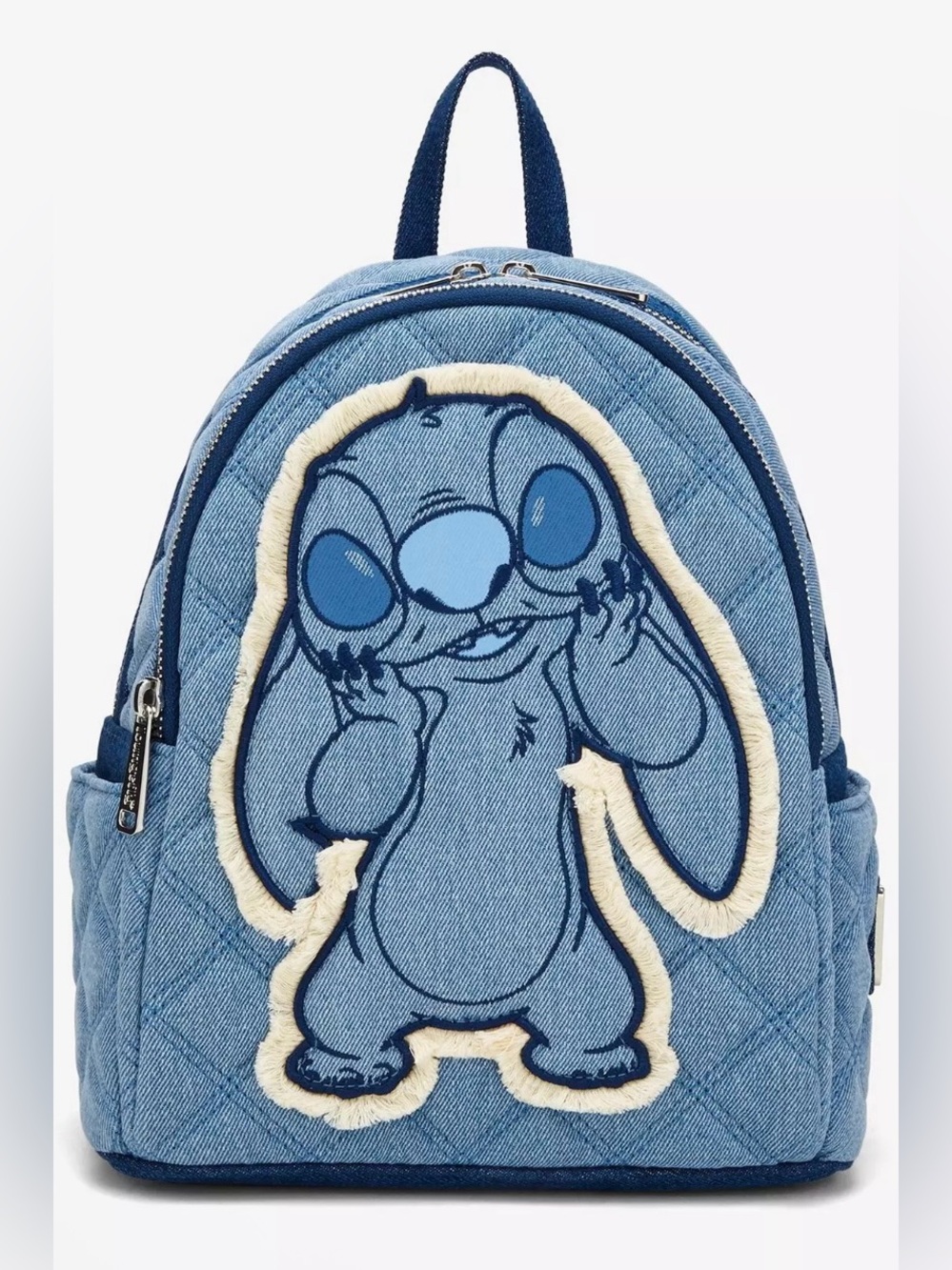 Loungefly Denim Blue Stitch Quilted Mini Backpack with Cream Trim